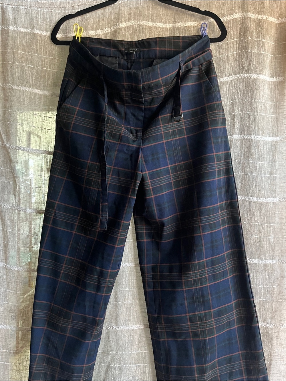 Ann Taylor Factory Navy Plaid Wide-Leg Chinos
